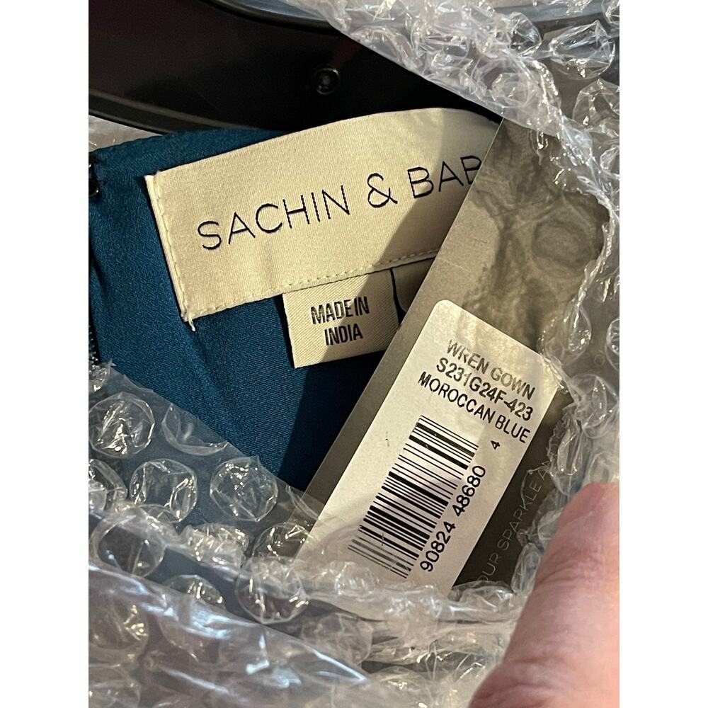 Sachin & Babi NEW Size 10 Moroccan Blue Crepe Embroidered Wren Cape Maxi Gown - Picture 12 of 12